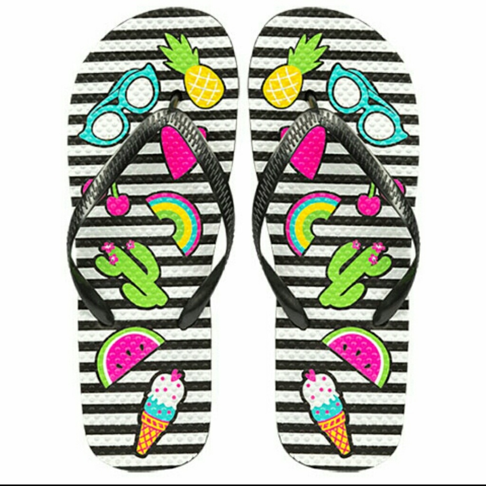 Ladies Black & White Print Flip Flop Slippers